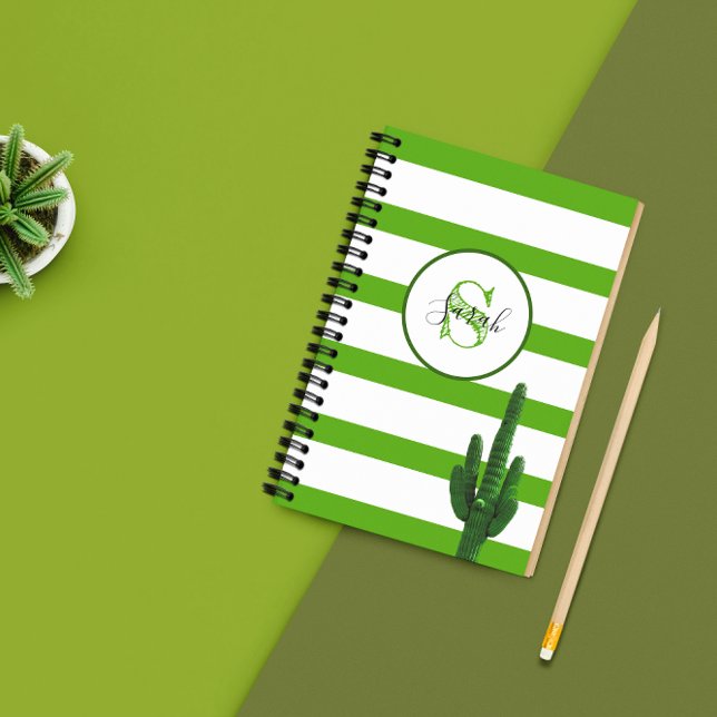 Saguaro Green Stripe Monogram Personalisiert Planer (Von Creator hochgeladen)