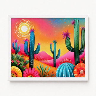 Saguaro-Kaktus-Blüten Rosa Orange Malerei Poster