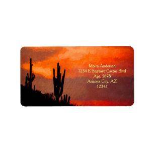 Saguaro-Kaktus-Silhouette Arizona Roter Sonnenunte Adressaufkleber
