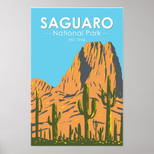 Saguaro National Park Arizona Beehive Peak Retro Poster