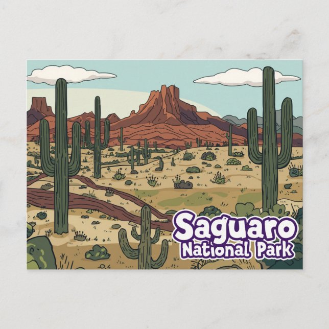 Saguaro National Park Cartoon Art Postkarte (Vorderseite)