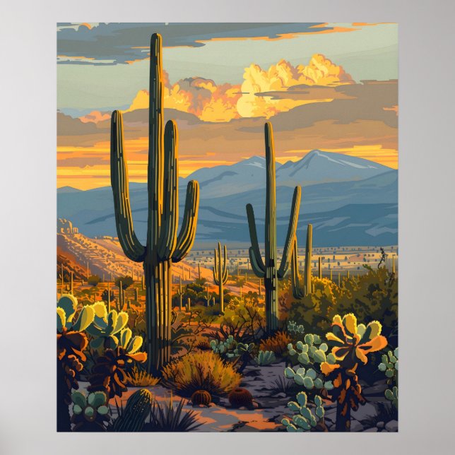 Saguaro Nationalpark, Arizona Cactus Travel Poster (Vorne)