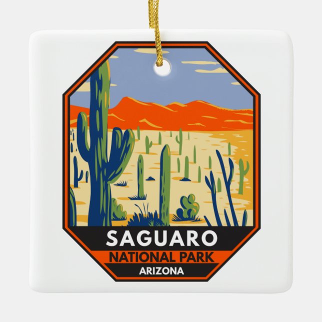 Saguaro Nationalpark Arizona Riesenkaktus Vintag Keramikornament (Vorderseite)