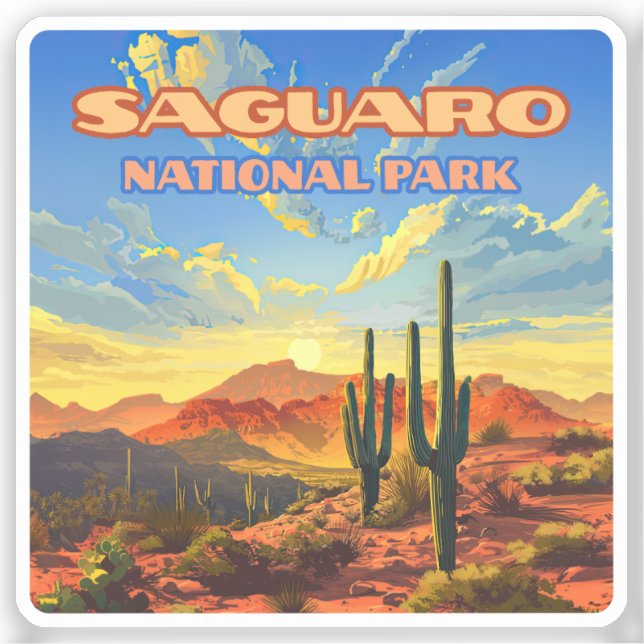 Saguaro Nationalpark Arizona Wüste Kaktus Retro Aufkleber (Vorderseite)