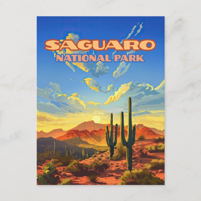 Saguaro Nationalpark Arizona Wüste Kaktus Retro Postkarte (Vorderseite)