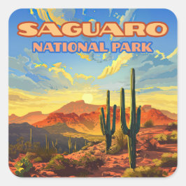 Saguaro Nationalpark Arizona Wüste Kaktus Retro Quadratischer Aufkleber