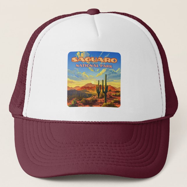 Saguaro Nationalpark Arizona Wüste Kaktus Retro Truckerkappe (Vorderseite)