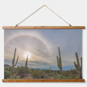 Saguaro Nationalpark mit Sun Halo Wandteppich Mit Holzrahmen