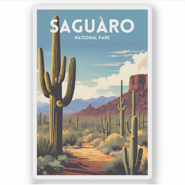 Saguaro Nationalpark Traditionelles Reiseplakat Aufkleber (Vorderseite)