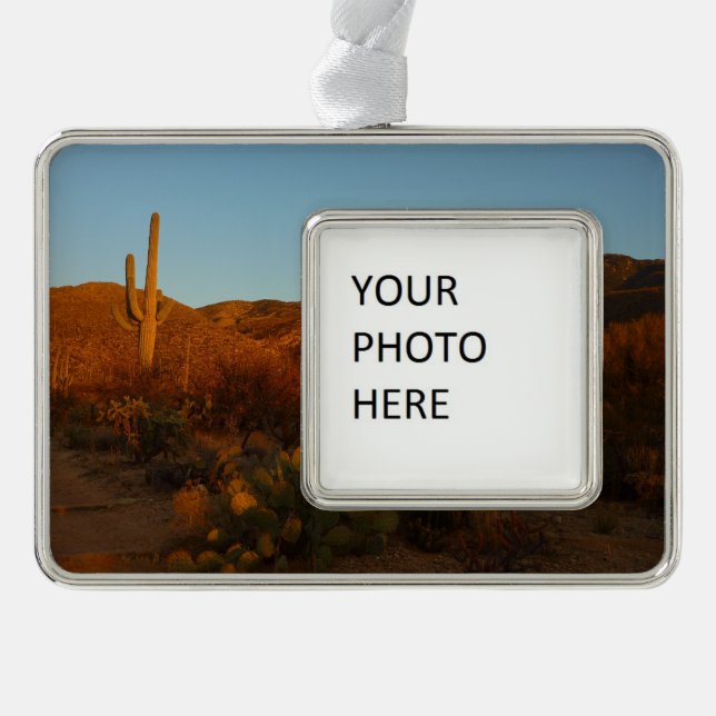 Saguaro Sunset I Arizona Wüste Landschaft Rahmen-Ornament Silber (Vorderseite)