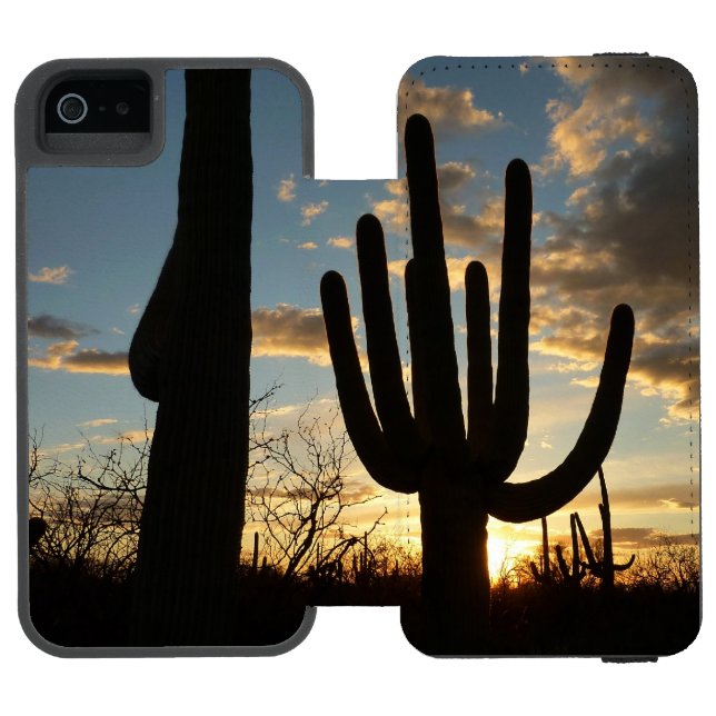 Saguaro Sunset II Arizona Wüste Landschaft Incipio iPhone Geldbeutel-Hülle (Folio Geöffnet)