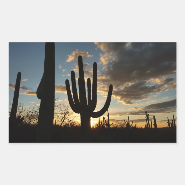Saguaro Sunset II Arizona Wüste Landschaft Rechteckiger Aufkleber (Vorderseite)