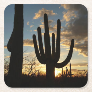Saguaro Sunset II Arizona Wüste Landschaft Rechteckiger Pappuntersetzer
