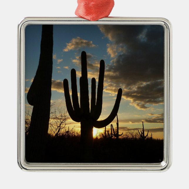 Saguaro Sunset II Arizona Wüste Landschaft Silbernes Ornament (Vorne)
