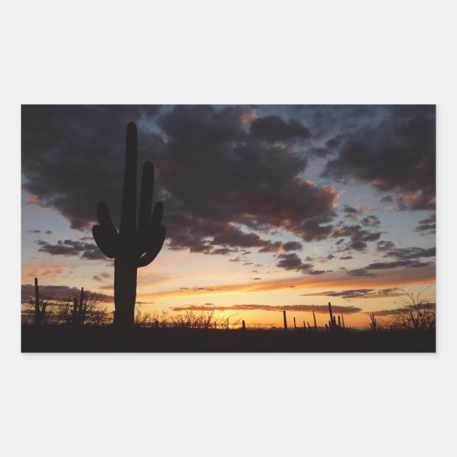 Saguaro Sunset III Arizona Wüste Landschaft Rechteckiger Aufkleber (Vorderseite)