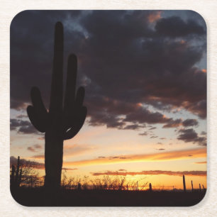 Saguaro Sunset III Arizona Wüste Landschaft Rechteckiger Pappuntersetzer