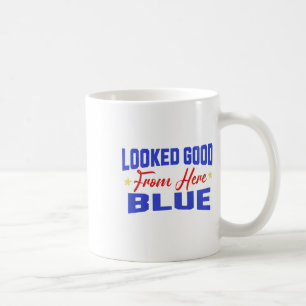 Sah von hier aus gut aus Blau Lustiges Softll Game Kaffeetasse