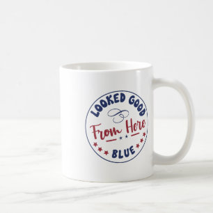 Sah von hier aus gut aus Blau Lustiges Softll Game Kaffeetasse