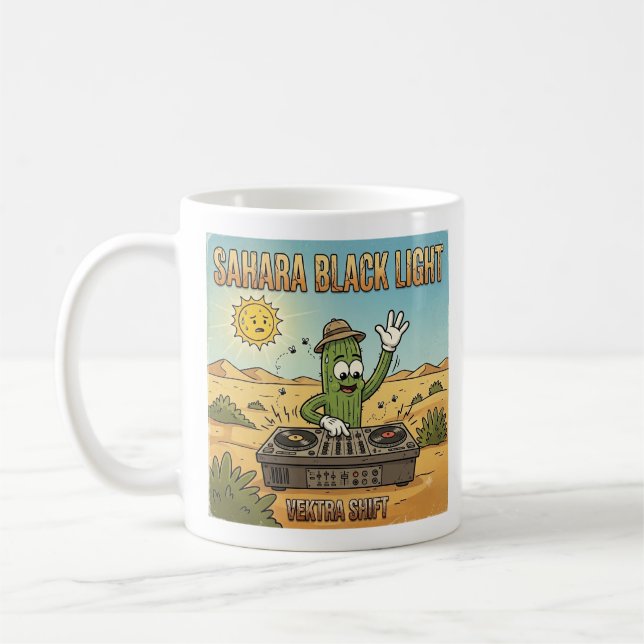 Sahara Black Light DJ Cactus Cartoon  Kaffeetasse (Links)