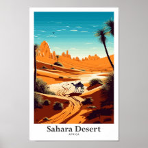Sahara Desert Africa Travel Vintag Illustration