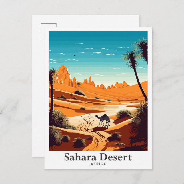 Sahara Desert Africa Travel Vintag Illustration Postkarte (Vorne/Hinten)