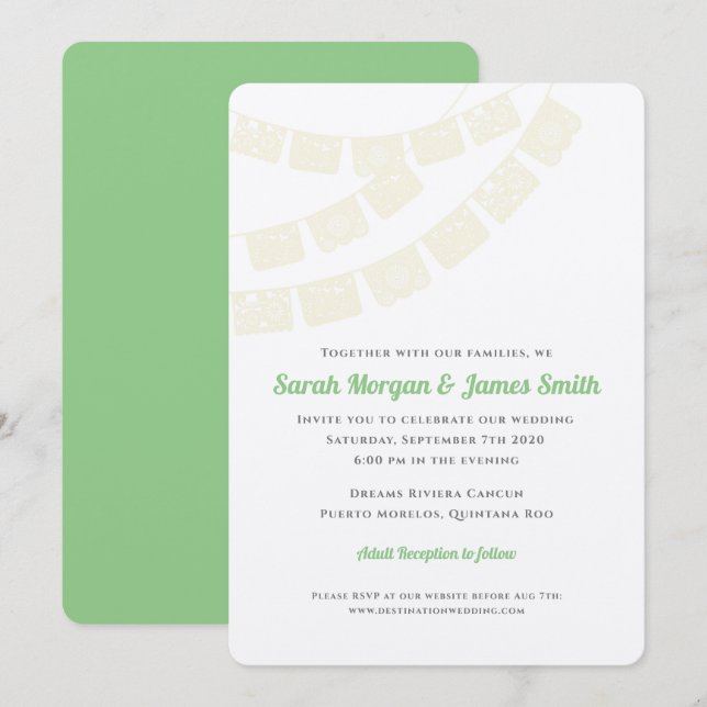 SahnePapel Picado Hochzeit in Urlaubsorts-Fiesta Einladung (Vorne/Hinten)