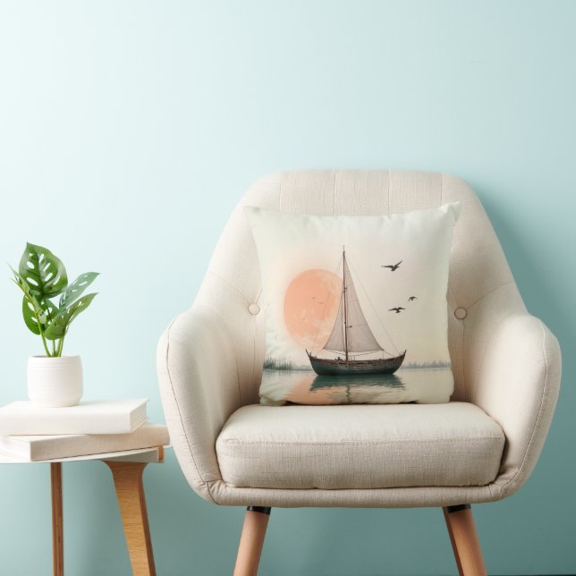 Saiboat Sonnenuntergang mit Möwen Kissen (Stuhl )