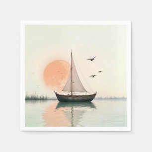 Saiboat Sonnenuntergang mit Möwen Serviette