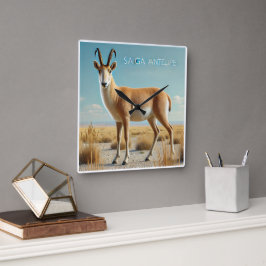Saiga Antelope in der Wüste Quadratische Wanduhr