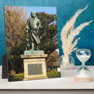 Saigo Takamori (The Last Samurai) & Hunde Statue Fotoplatte