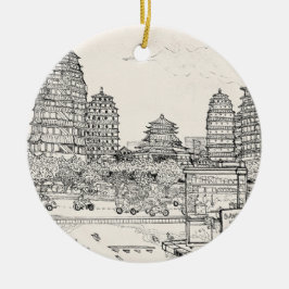 Saigon Pagoda Vietnam Stadtrandpfeifen Tinte zeich Keramik Ornament