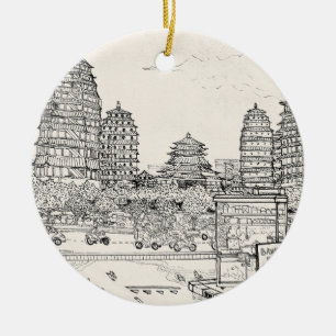 Saigon Pagoda Vietnam Stadtrandpfeifen Tinte zeich Keramik Ornament