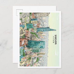 Saigon Vietnam Sketch Art Vintage Postkarte