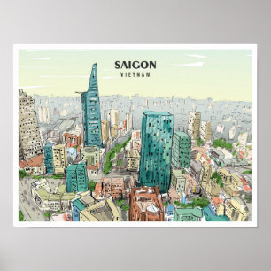 Saigon Vietnam Skizze Kunst Vintage Reise Poster