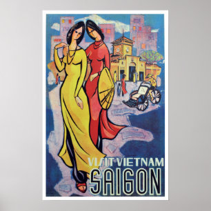 Saigon, Vietnam - Vintag Art Deco Travel Print Poster