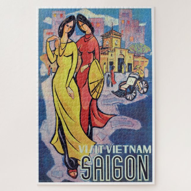 Saigon, Vietnam - Vintager Kunst-Deko-Reise-Druck Puzzle (Vertikal)