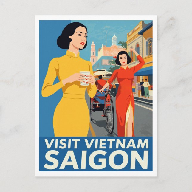 Saigon Vintage Travel Poster | Visit Vietnam Postkarte (Vorderseite)
