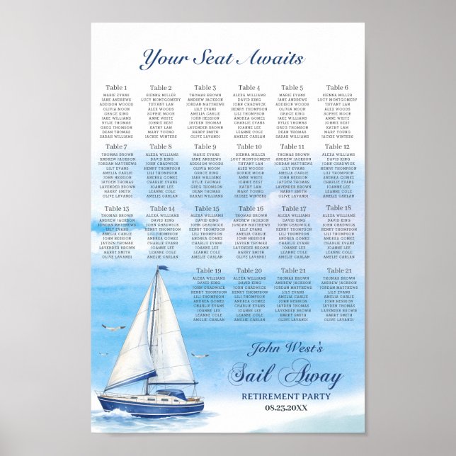 Sail Away Abschiedsparty Sitzplan Poster (Vorne)