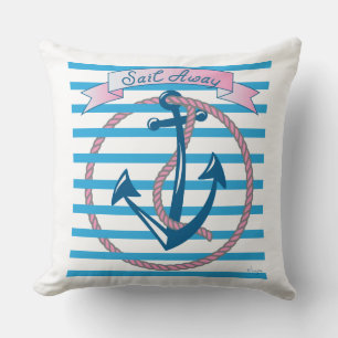 "Sail Away" Anker mit rosa Seil und blauen Streife Kissen