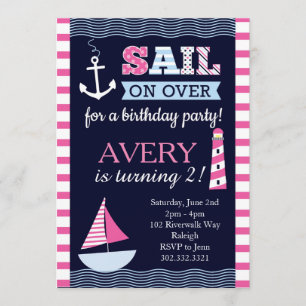 Sail Away Girl's Nautical Birthday Einladung