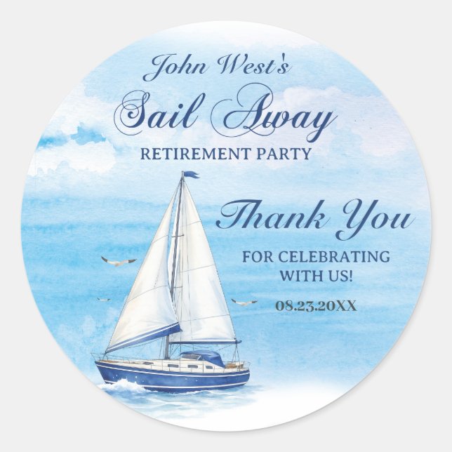 Sail Away Retirement Party Nautical Boat Yacht  Runder Aufkleber (Vorderseite)