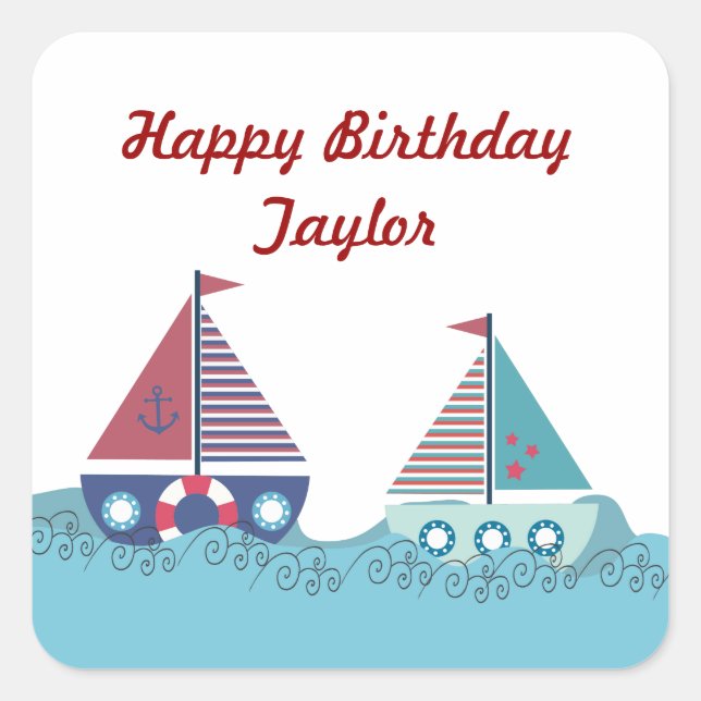 Sail Away Sail Boot Nautical Blue Red Sticker (Vorderseite)