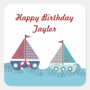 Sail Away Sail Boot Nautical Blue Red Sticker