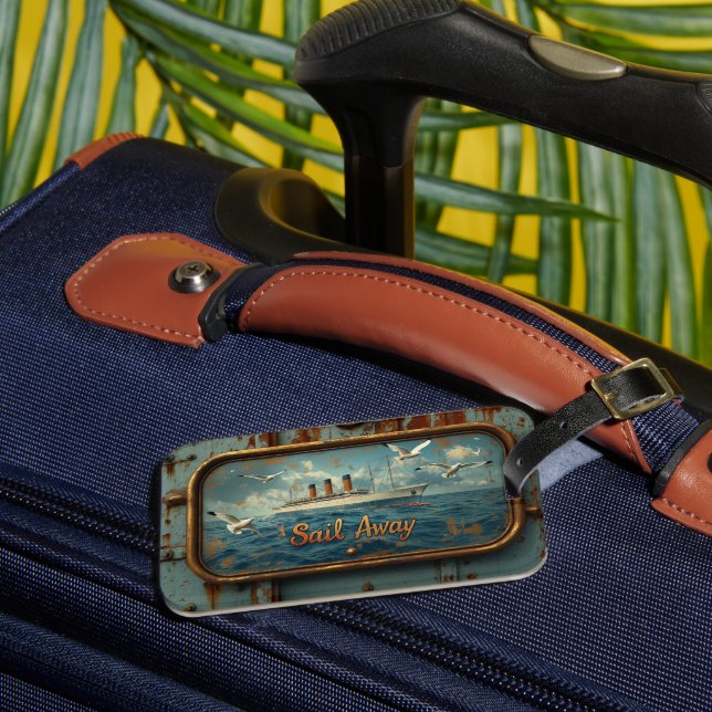 "Sail Away" Vintager Gepäckanhänger (Vorderseite Insitu 3)