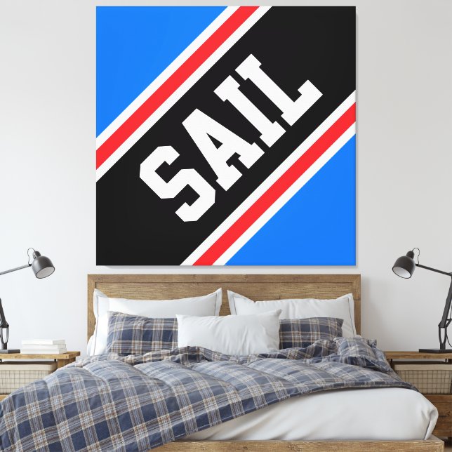 SAIL Bright Blue Red Black White Racing Stripes Leinwanddruck (Insitu (Schlafzimmer))