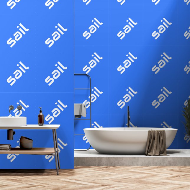 SAIL Moderner weißer Text hellblau Hintergrund Tapete (Badezimmer)