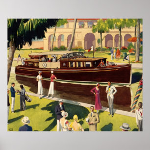 Sail Motor Boat Vintage Antique Nautical Poster