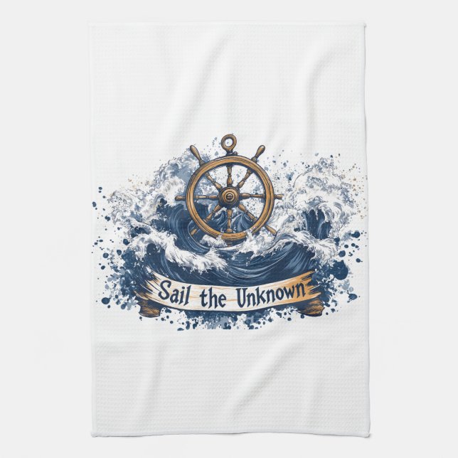 "Sail the Unknown" - Nautisch Inspiriertes Design Geschirrtuch (Vertikal)