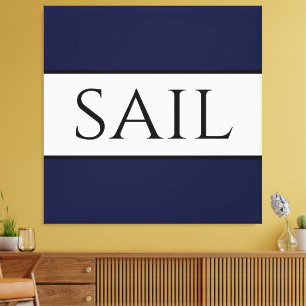 SAIL Wide Sporty Nautical Navy Blaue Streifen Leinwanddruck