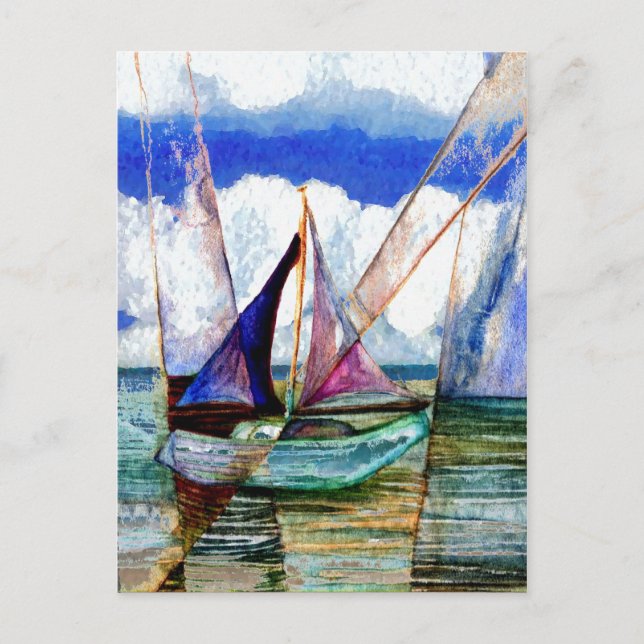 Sailboat Abstrakt Blue Sky Fluffy Wolken Postkarte (Vorderseite)